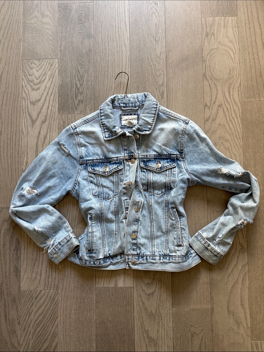 Forever 21 Light Wash Distressed Denim Jacket